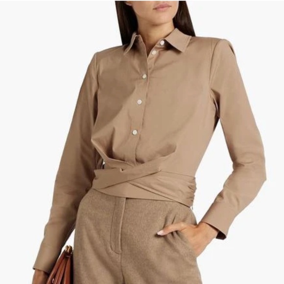 Veronica Beard, Veroy Wrapped Button-Front Crop Shirt (Size 6) - Picture 1 of 7